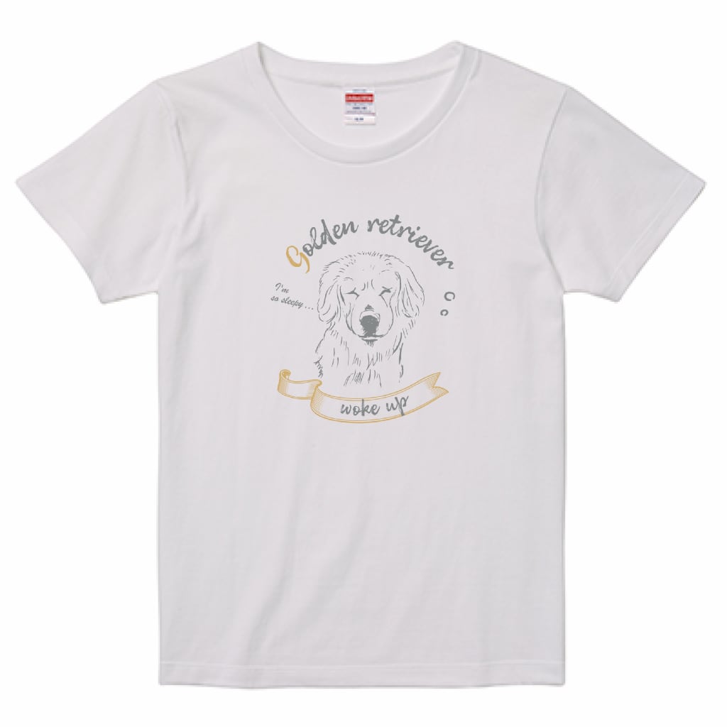 【レディース】ゴールデンレトリバー起きてきた!Tシャツ(ホワイト×グレー)