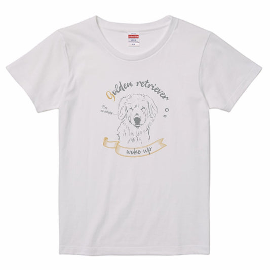 【レディース】ゴールデンレトリバー起きてきた!Tシャツ(ホワイト×グレー)