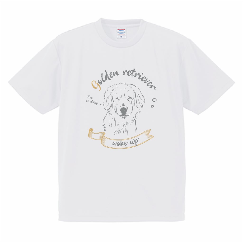 ゴールデンレトリバー起きてきた!Tシャツ(ホワイト×グレー)